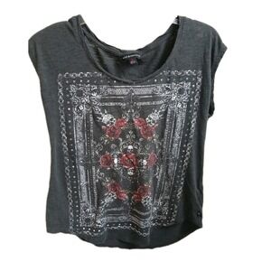 Rock & Republic Women T Shirt  Skulls Rhinestones  Y2K Biker XS